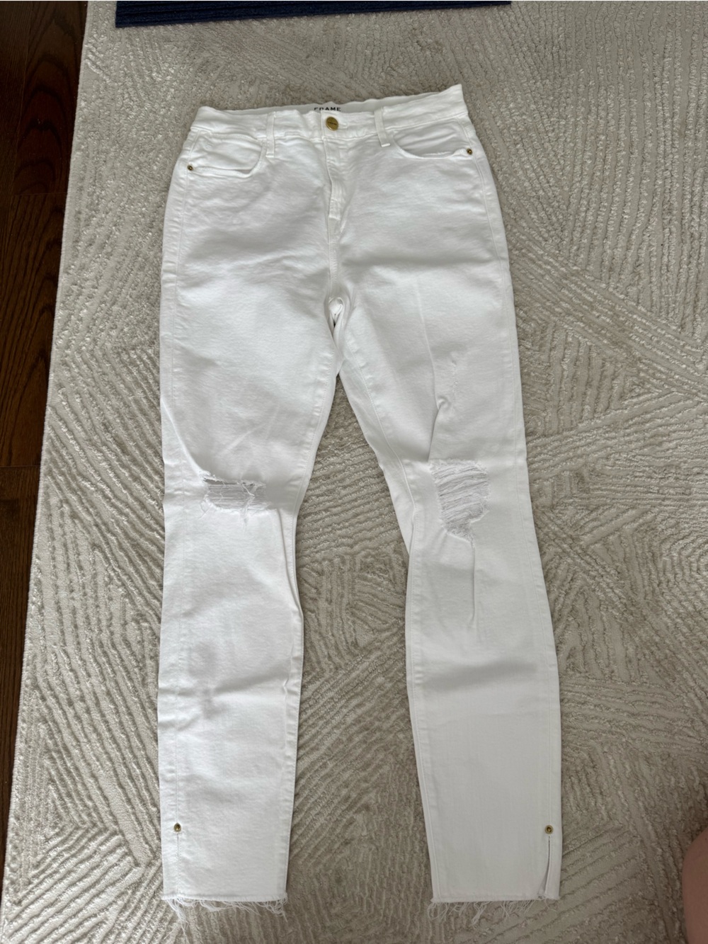 Frame White Distressed Women's Jeans - High Rise Skinny